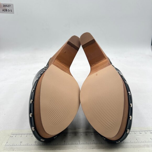 FYS Black Round Toe Slip on Mules Rivet Studded High Heel Wedges Fashion Shoes - Picture 7 of 8